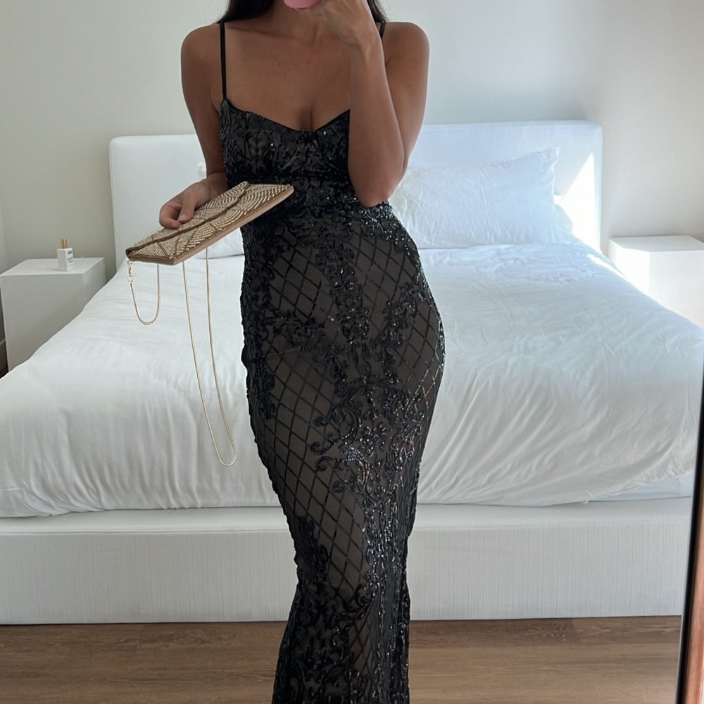 Lulus Moonlit Love Black Sequin Sleeveless Maxi Dress ($104)